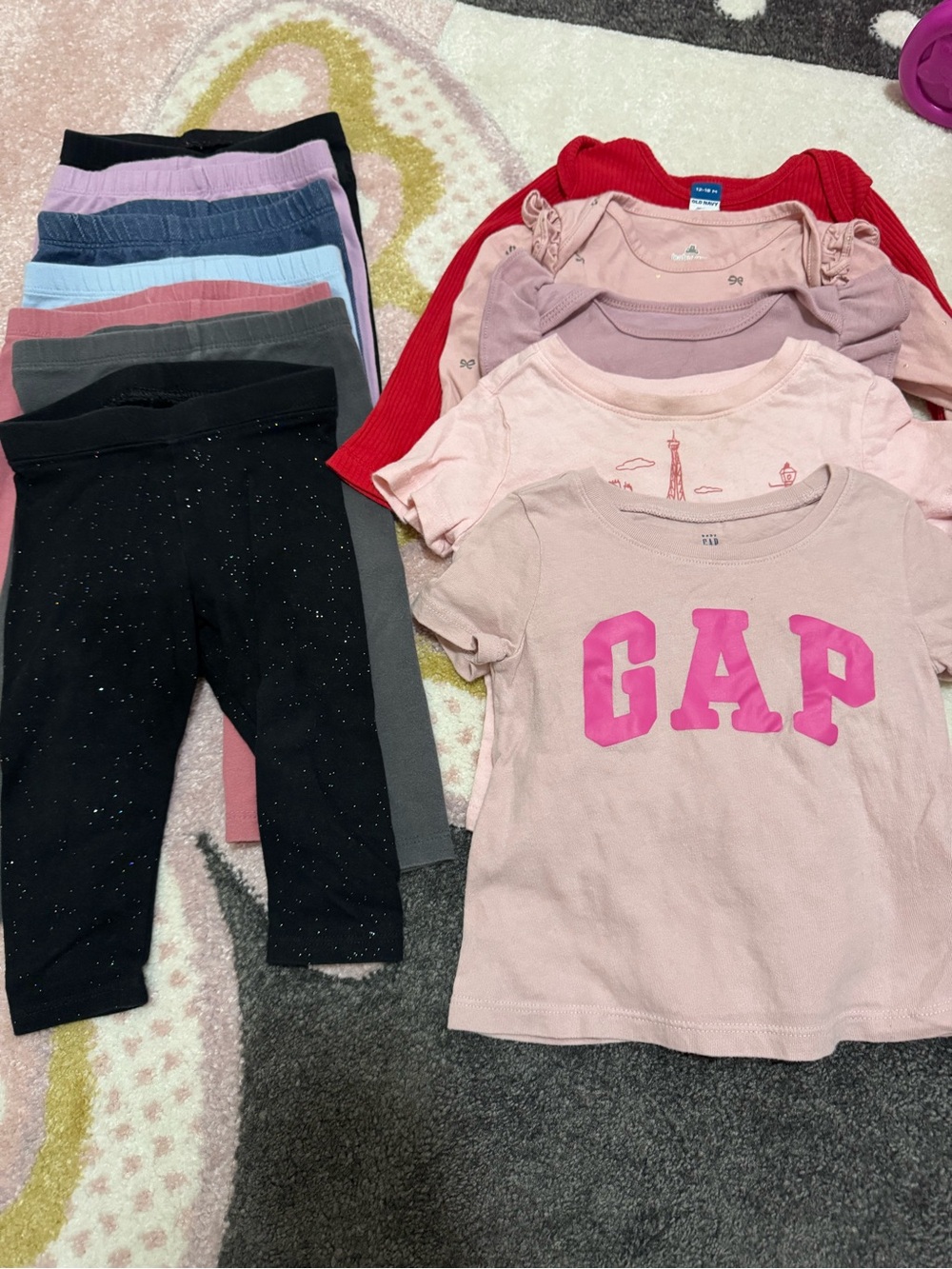 Multiples Pink & Black Girls Short Sleeve Tees/ with long sleeve onesies